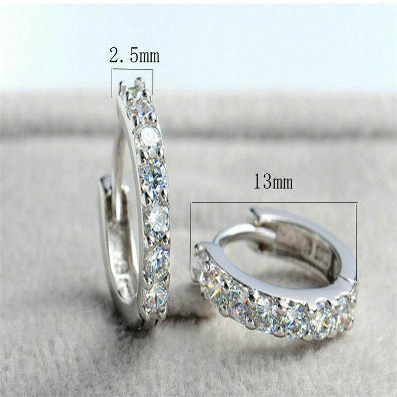 925 Sterling Silver Crystal Stud Hoop Earrings Fashion Women