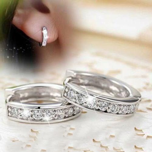 925 Sterling Silver Crystal Stud Hoop Earrings Fashion Women
