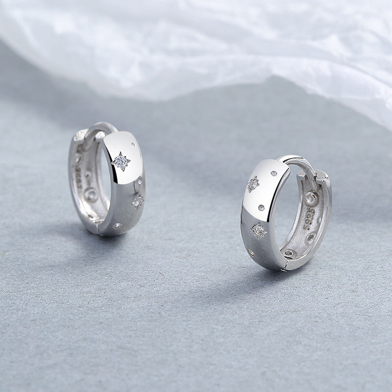 925 Sterling Silver Asterism Diamond Zircon Hoops Earrings for Her