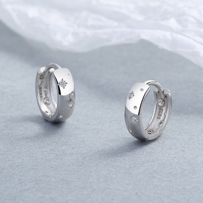 925 Sterling Silver Asterism Diamond Zircon Hoops Earrings for Her