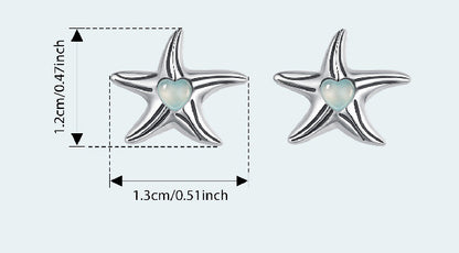 925 Sterling Silver Magic Stone Inlaid Starfish Stud Earrings