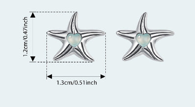 925 Sterling Silver Magic Stone Inlaid Starfish Stud Earrings
