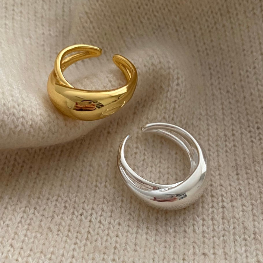 925 Sterling Silver Large Curved Ring Korean Style