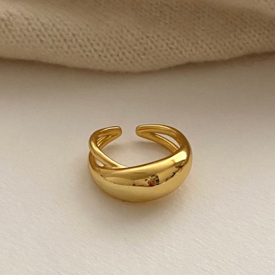 925 Sterling Silver Large Curved Ring Korean Style