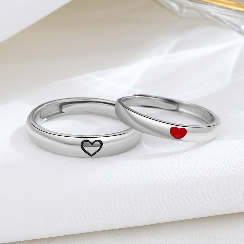 925 Sterling Silver One Heart Couple Rings Personality