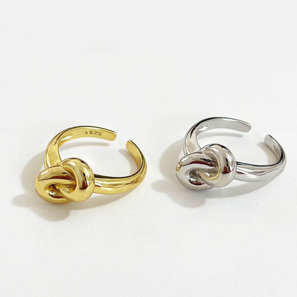 925 Sterling Silver Knotted Geometric Ring Women's