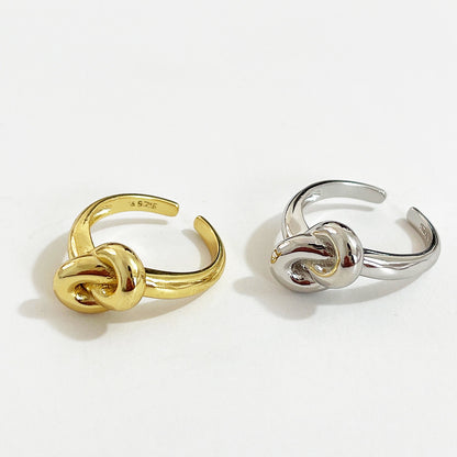 925 Sterling Silver Knotted Geometric Ring Women's