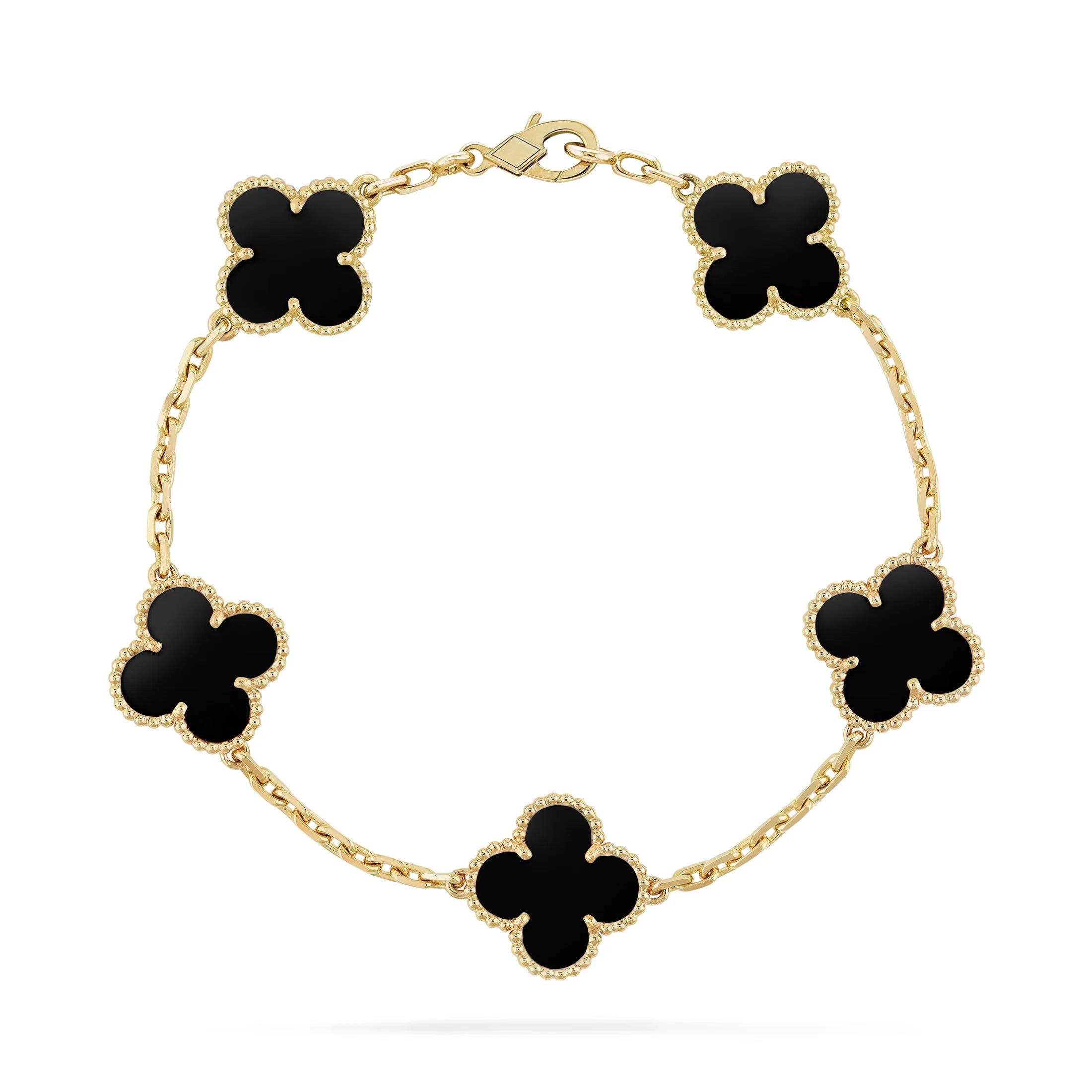 4-leaf clover bracelet S925 Gold - Handcrafted Black Onyx Clover Bracelet 01
