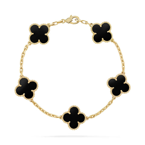 4-leaf clover bracelet S925 Gold - Handcrafted Black Onyx Clover Bracelet 01