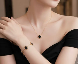 4-leaf clover bracelet S925 Gold - Handcrafted Black Onyx Clover Bracelet 06