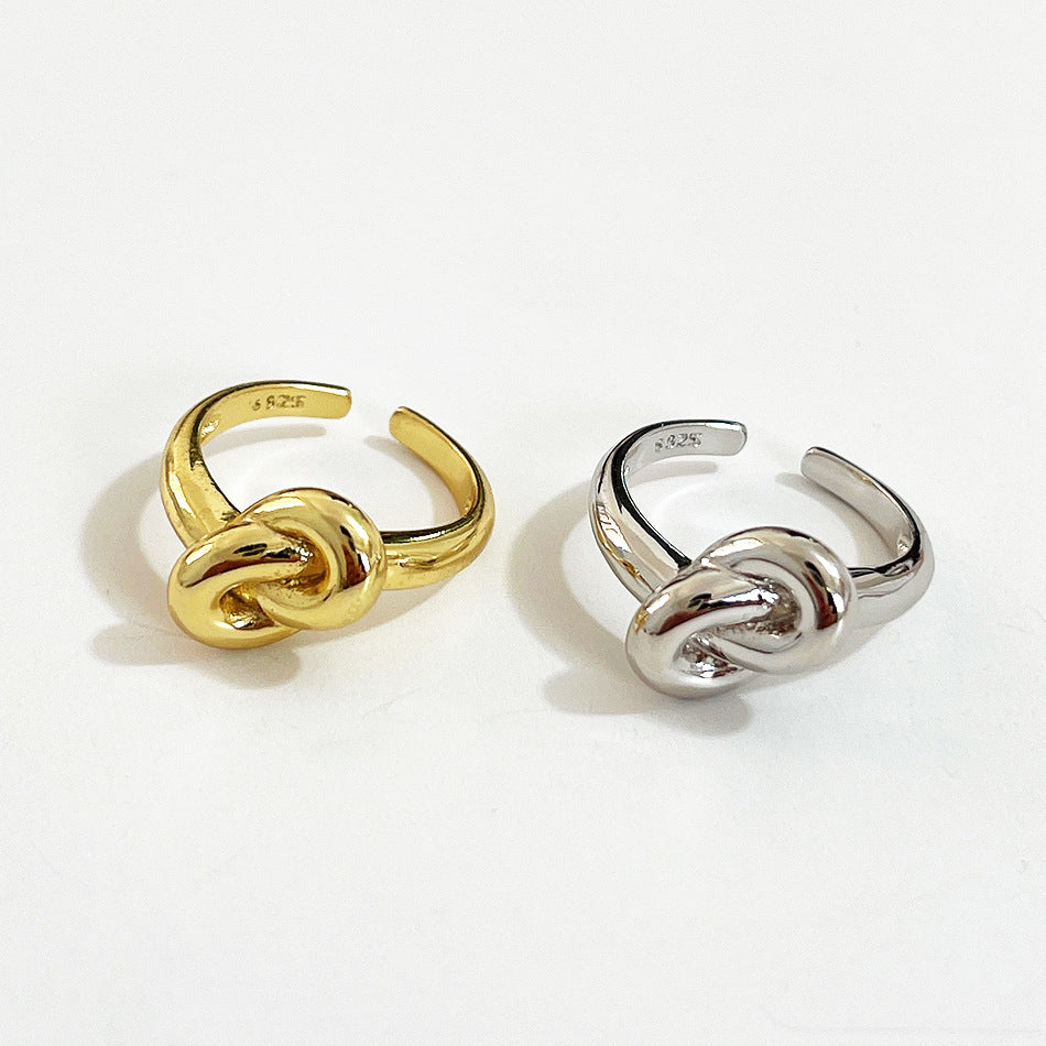 925 Sterling Silver Knotted Geometric Ring Women's
