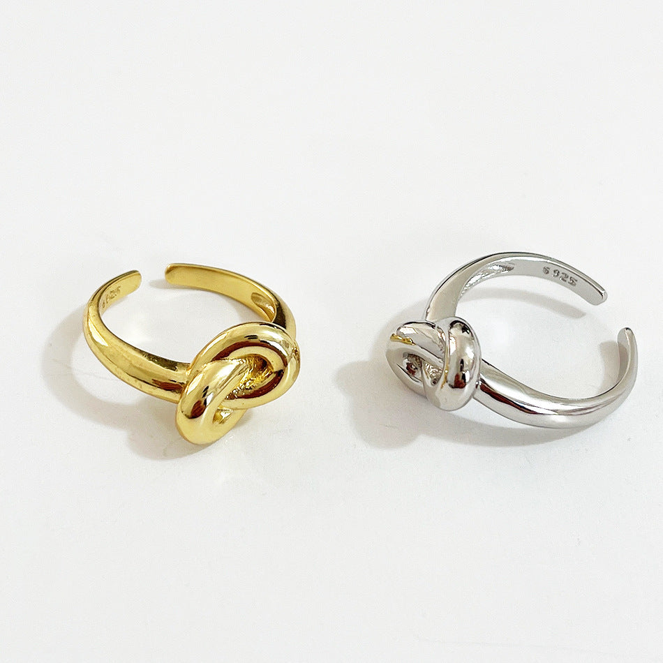 925 Sterling Silver Knotted Geometric Ring Women's
