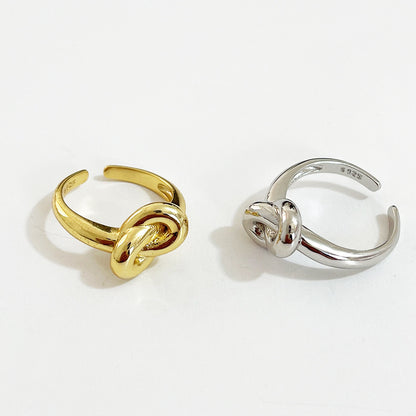 925 Sterling Silver Knotted Geometric Ring Women's