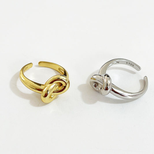 925 Sterling Silver Knotted Geometric Ring Women's