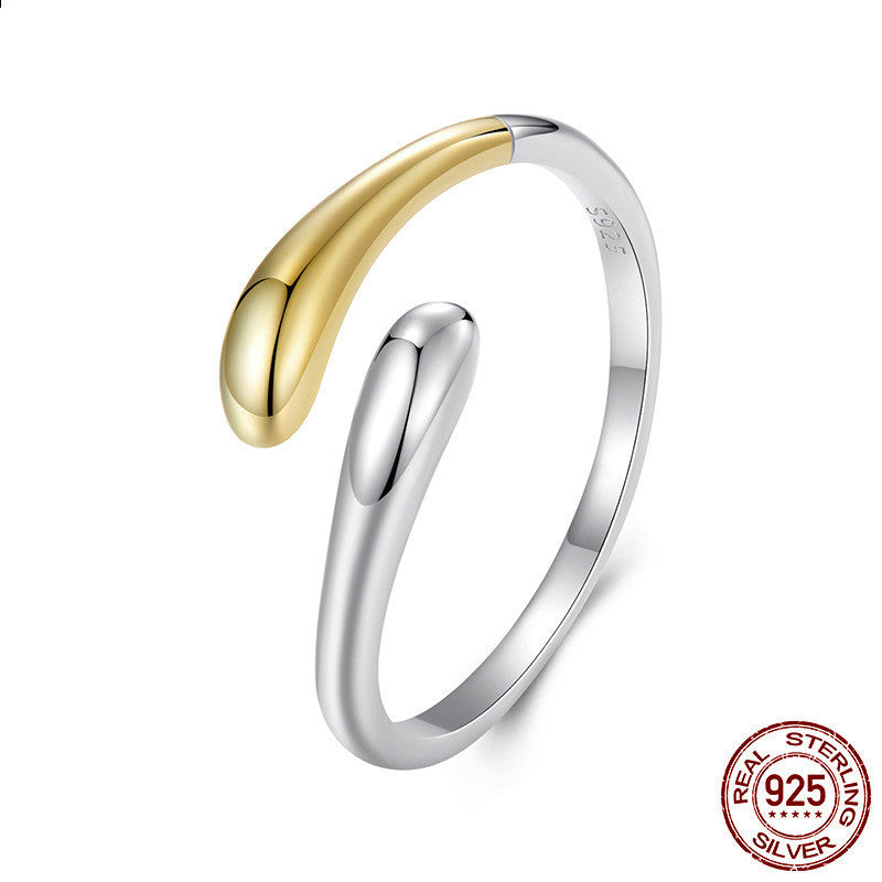 S925 Sterling Silver Separation Electroplated Water Drop Open Ring For Women