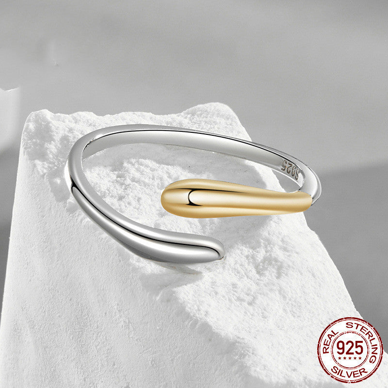 S925 Sterling Silver Separation Electroplated Water Drop Open Ring For Women