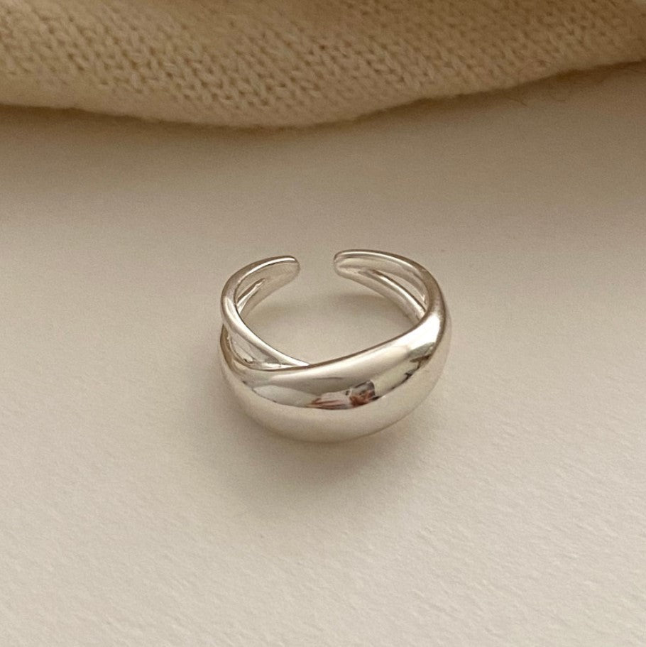 925 Sterling Silver Large Curved Ring Korean Style