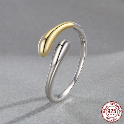 S925 Sterling Silver Separation Electroplated Water Drop Open Ring For Women
