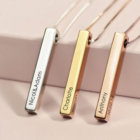 925 Sterling Silver Custom Name Bar Necklace – Couple Jewelry 01
