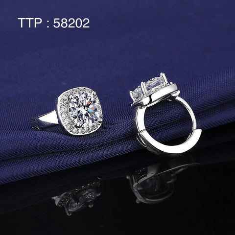 925 Sterling Silver Huggie Earrings - Iced Out CZ Diamonds, Dainty Hoops Design 01