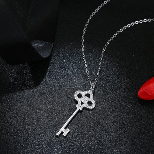 925 Sterling Silver Key Pendant Necklace – Minimalist Silver Jewelry for Women 01