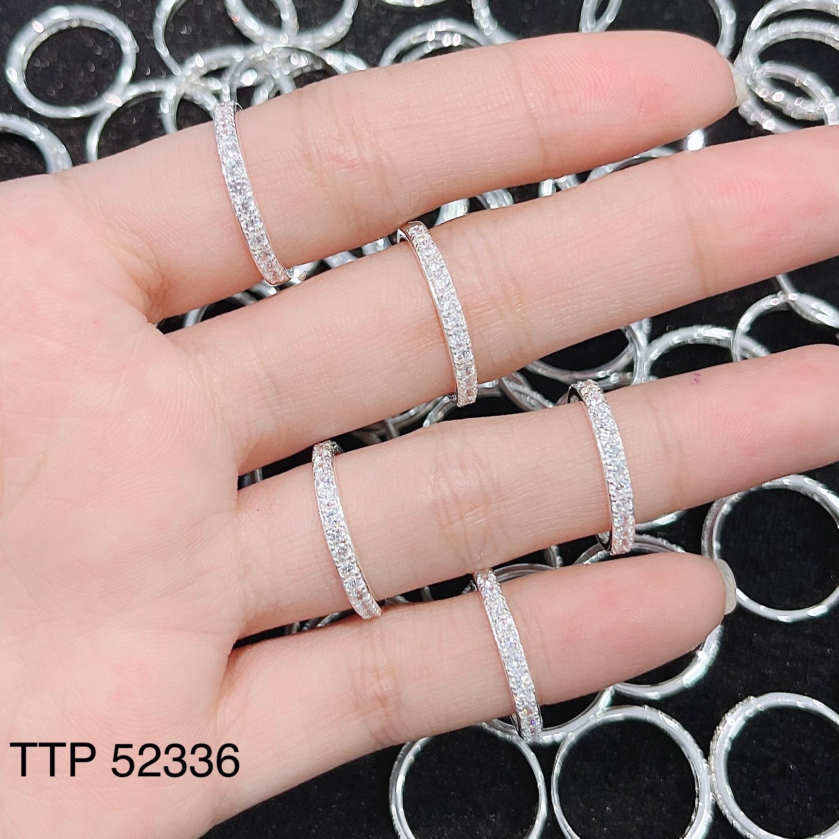 925 Sterling Silver Lady full ice out Ring 2mm 03