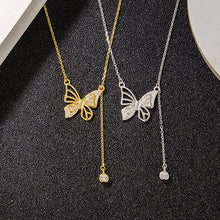 925 Sterling Silver Necklace with Butterfly Pendant & Diamond Tassel06
