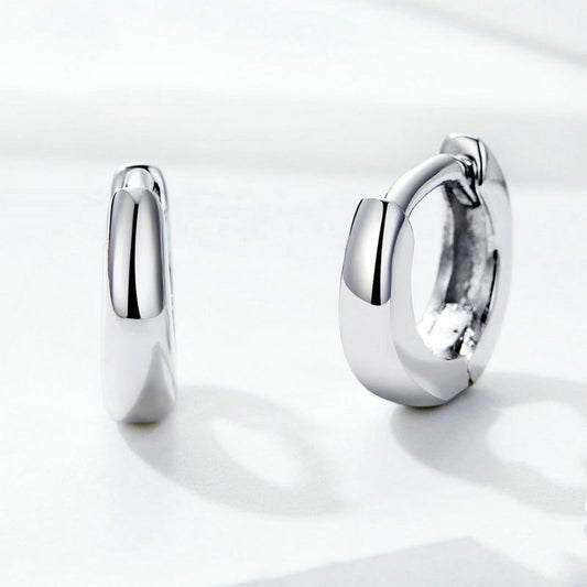925 Sterling Silver Shiny Small Hoop Earrings – Bamoer Minimalist Jewelry 01