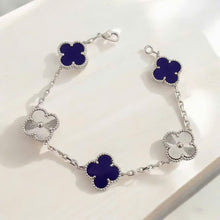 Blue Four-Leaf Clover Bracelet – Stone Clover, Rose Gold Vermeil, 925 Sterling Silver, Engraved Clover Charms 05