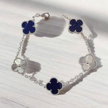 Blue Four-Leaf Clover Bracelet – Stone Clover, Rose Gold Vermeil, 925 Sterling Silver, Engraved Clover Charms 06