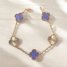 Purble Four-Leaf Clover Bracelet – Stone Clover, Rose Gold Vermeil, 925 Sterling Silver, Engraved Clover Charms 01