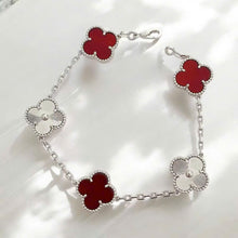 Red Four-Leaf Clover Bracelet – Stone Clover, Rose Gold Vermeil, 925 Sterling Silver, Engraved Clover Charms 05