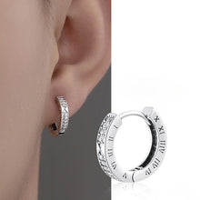S925 Silver Hoop Earrings Unisex – Roman Numeral Design with Sparkling Stones 05