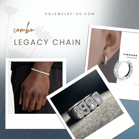Combo: Legacy Chain (925 Sterling Silver Birth Year Ring + Tennis Bracelet + Hoops Earrings)
