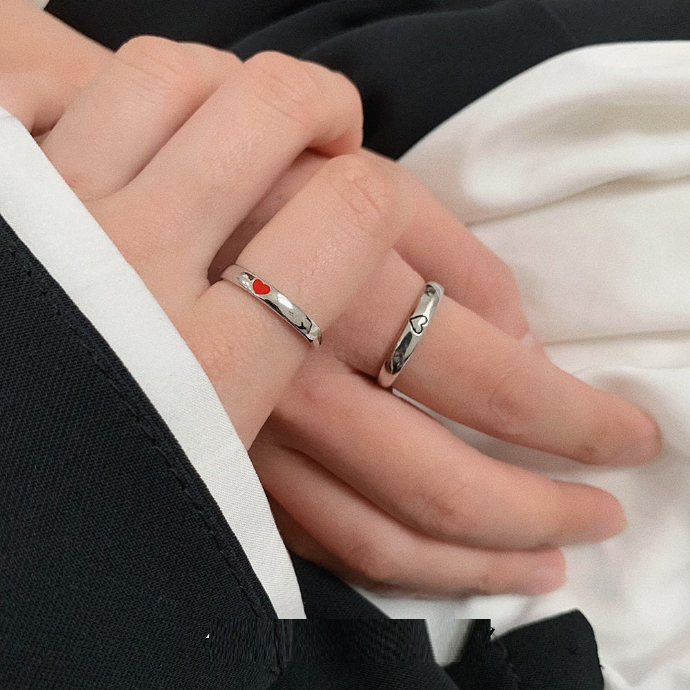 925 Sterling Silver One Heart Couple Rings Personality