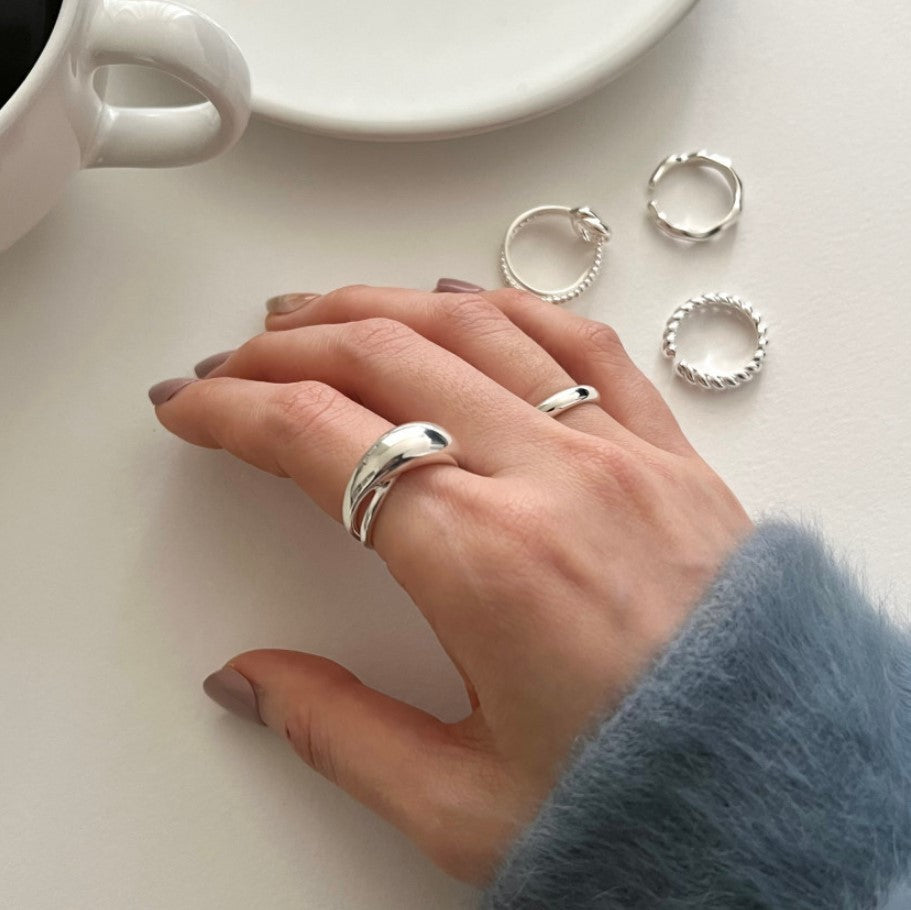 925 Sterling Silver Large Curved Ring Korean Style