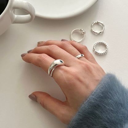 925 Sterling Silver Large Curved Ring Korean Style