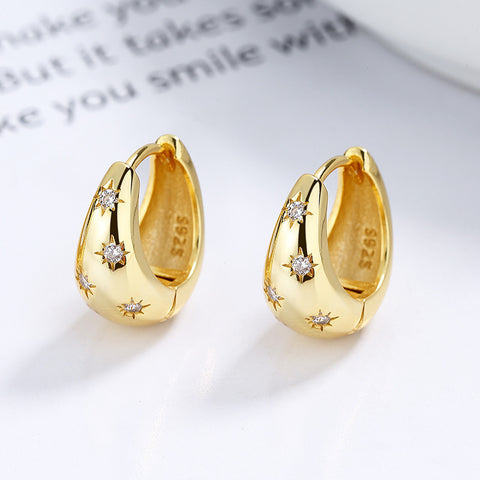 925 Sterling Silver Asterism Earrings Women's French Retro Water Drop Ear Ring 01