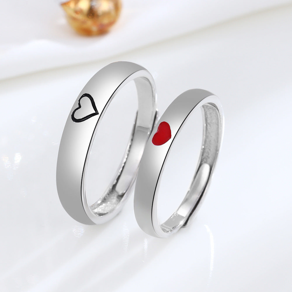 925 Sterling Silver One Heart Couple Rings Personality
