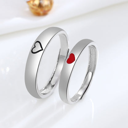 925 Sterling Silver One Heart Couple Rings Personality