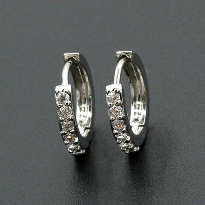 925 Sterling Silver Crystal Stud Hoop Earrings Fashion Women