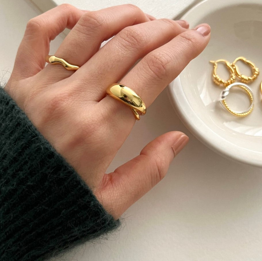925 Sterling Silver Large Curved Ring Korean Style