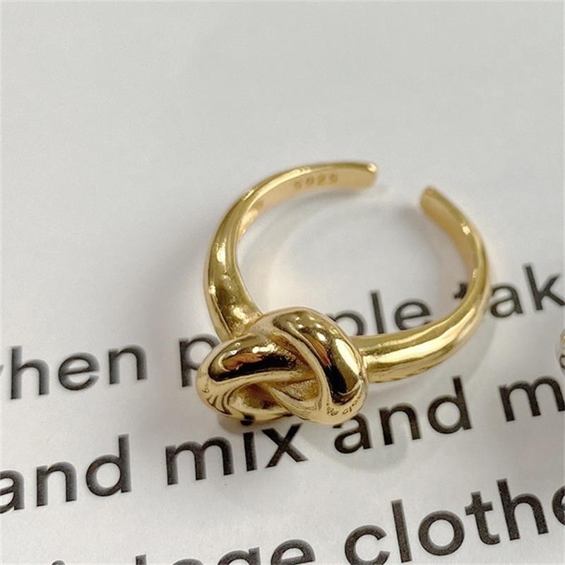 925 Sterling Silver Knotted Geometric Ring Women's