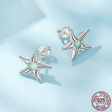 925 Sterling Silver Magic Stone Inlaid Starfish Stud Earrings