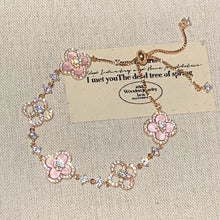 Four-Leaf Clover Crystal Bracelet – Pink Mother of Pearl, Rose Gold, Lucky Charm Jewelry