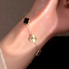 Four-Leaf Clover Bracelet – Stone Clover, Rose Gold Vermeil, 925 Sterling Silver, Engraved Clover Charms