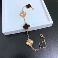 Four-Leaf Clover Bracelet – Stone Clover, Rose Gold Vermeil, 925 Sterling Silver, Engraved Clover Charms