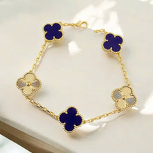 Four-Leaf Clover Bracelet – Stone Clover, Rose Gold Vermeil, 925 Sterling Silver, Engraved Clover Charms